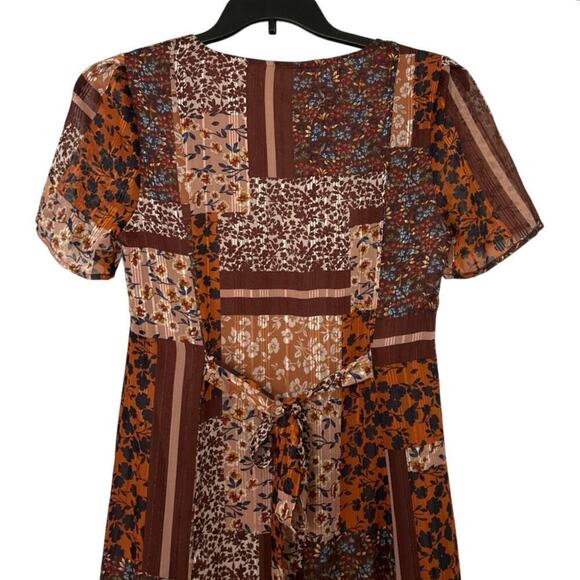NANETTE LEPORE Sangria Print Patchwork Ruffle Hem Tie Back Midi Dress Size 10 - Picture 10 of 14